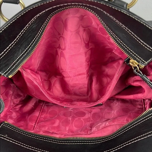 RARE Coach Legacy Collection Black Hot Pink Leather Brass Satchel Shoulder Bag - Picture 12 of 16